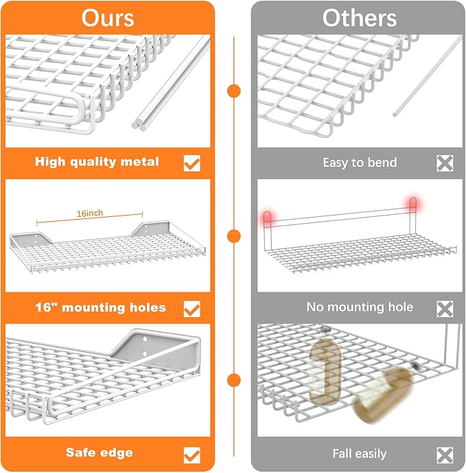 WALMANN 2 Pack Garage Wall Shelf, 23.5" x 12" Wall-Mounted Storage Shelves for Garage, Closet, Laundry Room, Heavy Duty Floating Shelving, Holds Up to 65 lbs(White)