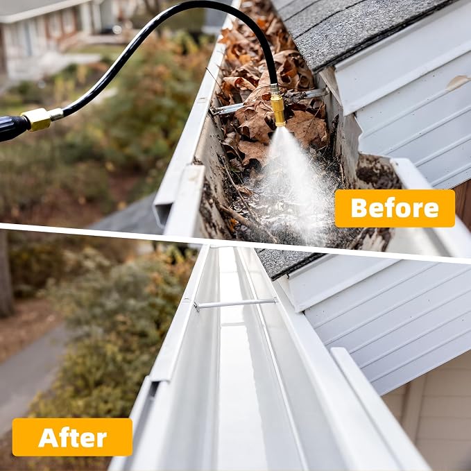 24FT Reach Gutter Cleaner, Gutter Cleaning Tools from the Ground with 3/4" Brass Shut-Off Valve & Bendable 360° Rotating Water Wand, Safe Cleaning for 2-Story Homes