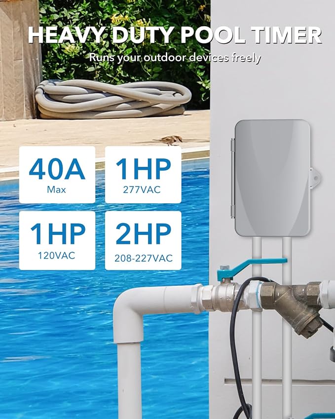 BN-LINK Pool Pump Timer, Heavy Duty Outdoor Smart Wi-Fi Timer Box, 2HP 40A Max, 120, 240, 277 VAC, for Pool Pump, Water Heater, Fans, SPA, Compatible with Smart Phone, Alexa, Google Assistant