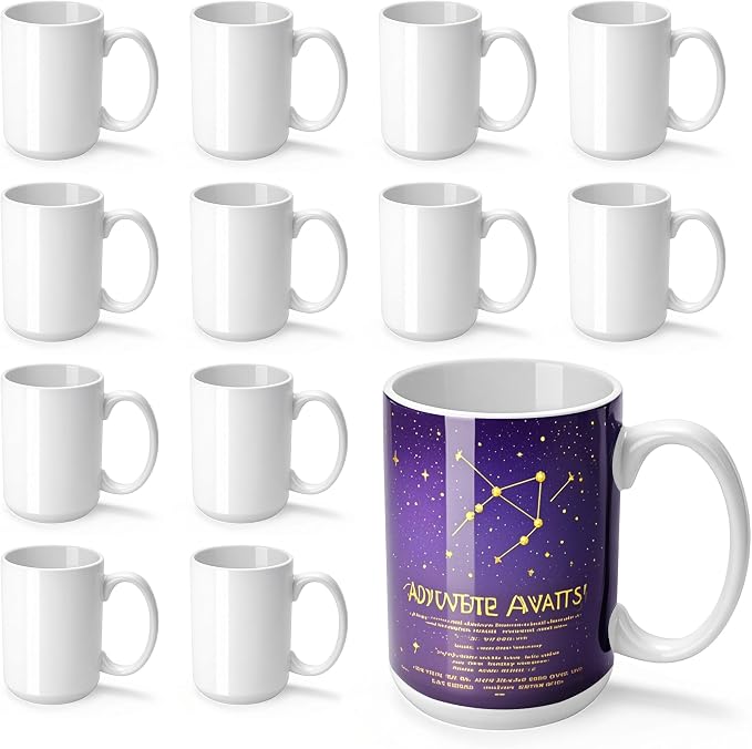 Joyclub Sublimation Mugs Blank 15 oz Coffee Mugs Bulk White Ceramic Cups with Handle Tazas Para Sublimar for Coffee Latte Tea Milk Soup DIY Gifts