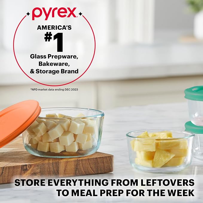 Pyrex Simply Store (8-Pack) Small Glass Food Storage Containers Set, (1 & 2 Cup) Meal Prep Containers With Plastic BPA-Free Lids, Dishwasher & Microwave Safe | Meal prep containers (1 & 2 cup) with BPA-free plastic lids, dishwasher & microwave safe