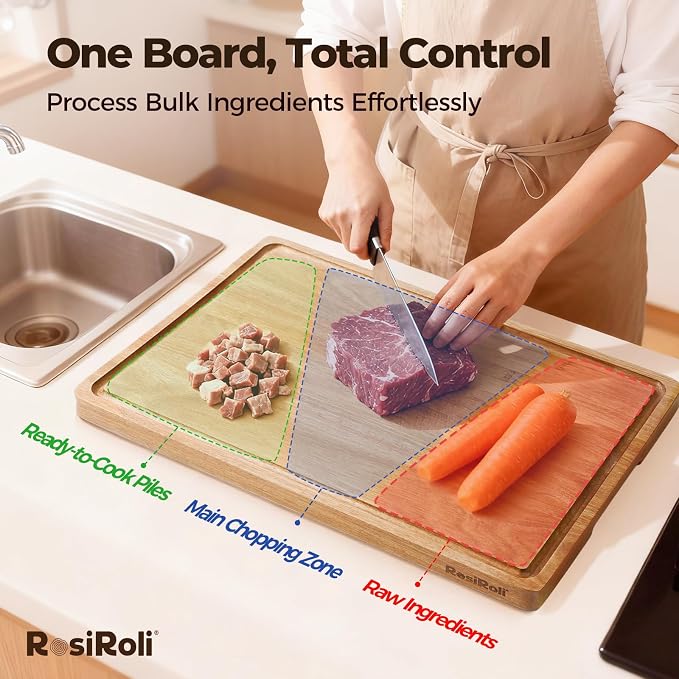Large Acacia Wood Cutting Board for Kitchen, 17x12 Inch | Solid Acacia Wood, Butcher Block Size for Large Meal Prep, 0.7-Inch Thickness, Deep Juice Grooves, Non-Slip Feet