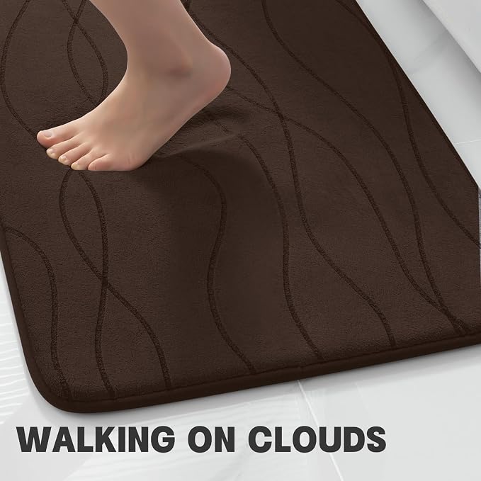YIHOUSE Bathroom Rugs Set 5 Piece, Memory Foam Bath Mat Brown | Ultra Soft, Absorbent, Non-Slip, Machine Washable, for Bathroom, Sink and Toilet
