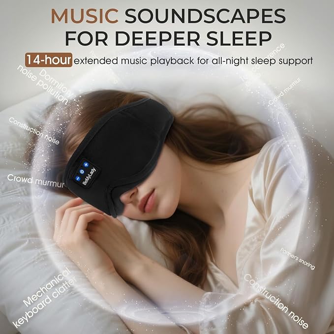 Sleep mask Headphones,100% Blackout 3D Zero Eye Pressure Bluetooth Sleep mask Breathable Eye mask with Bluetooth Headphones Sleep Headphones for Side Sleepers, 14H Playtime&Bluetooth 5.4 Black