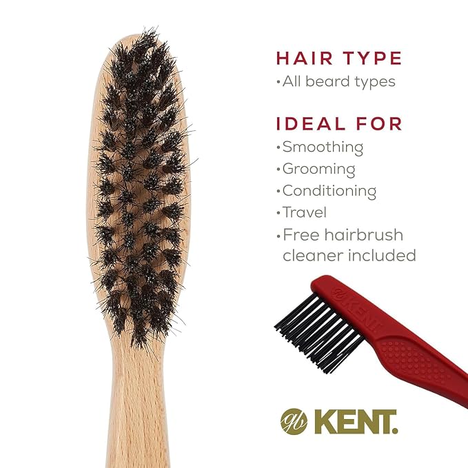 Kent BRD7 Horsehair and Nylon Blend Soft Beard Brush for Men for Flawless Shaping and Grooming, Ergonomic Grip Beechwood Handle, for Mustache and Beards, Distributes Oils and Balms. Made in England