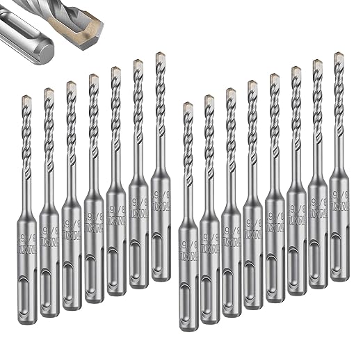 GEINXURN 15 PCS 3/16" x 4" Double Thread Rotary Hammer Drill Bits, Masonry Drill Bits Tool Set Carbide Tipped, Drilling in Brick, Stone and Concrete, Cement Walls
