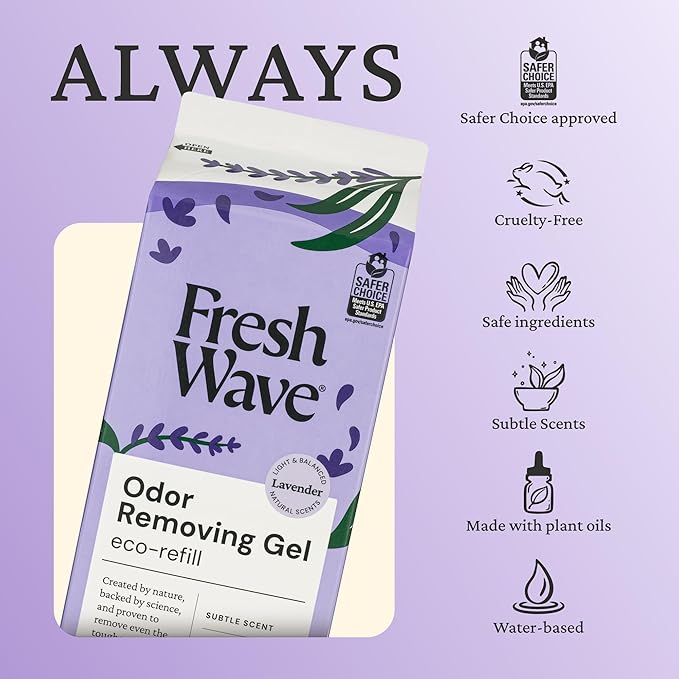 Fresh Wave Lavender Odor Removing Gel Refill, 63 oz, Every 15 oz. lasts 30-60 Days, For Cooking (Package May Vary)