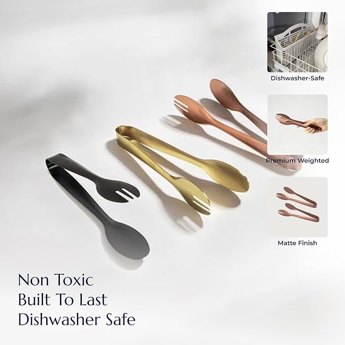 Stainless Steel Serving Tongs, Elegant Table Tongs for Dining (Matte Rose Gold)