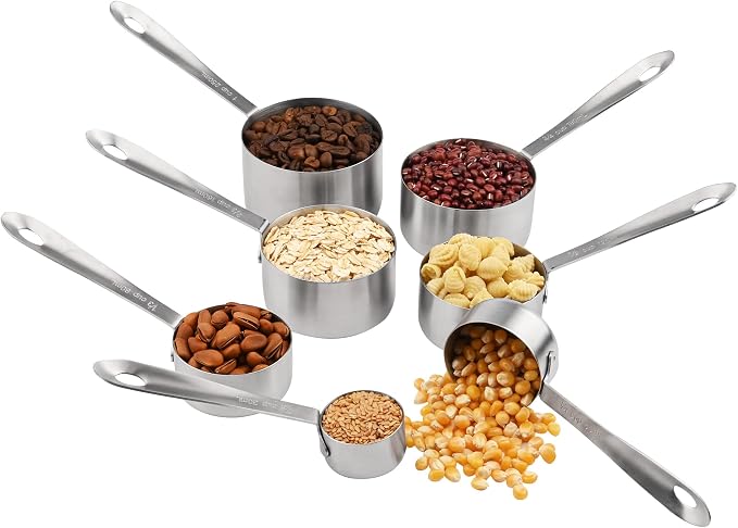 Measuring Cups and Spoons Set, 18/8 Stainless Steel Measuring Cups and Spoons, Metric & US Metal 7 Kitchen Measure Cups & 6 Measuring Spoons, Baking Measuring Tools Set 13