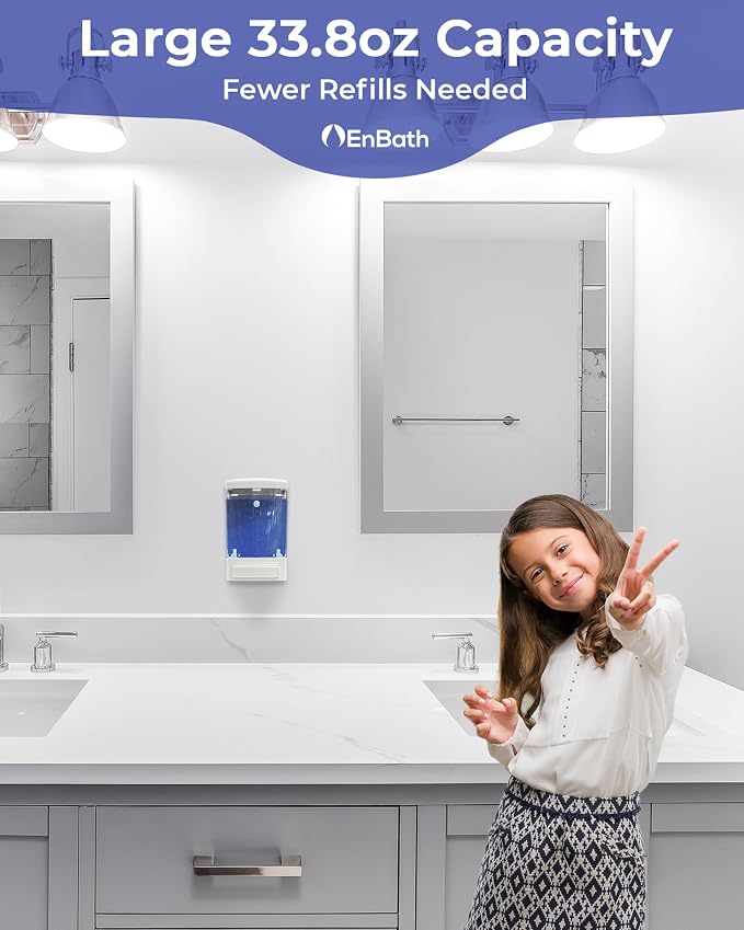 Commercial Soap Dispenser Wall Mount for Bathroom (2-Pack), Wall Mounted Hand Soap/Sanitizer Dispenser for Home or Business (White), by EnBath