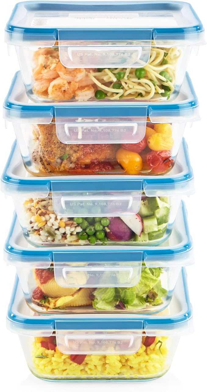 Snapware Total Solutions (10-Pack, 4 Cup) Glass Food Storage Containers Set, Airtight & Leakproof Locking BPA-Free Lids, Freezer Dishwasher Microwave Safe