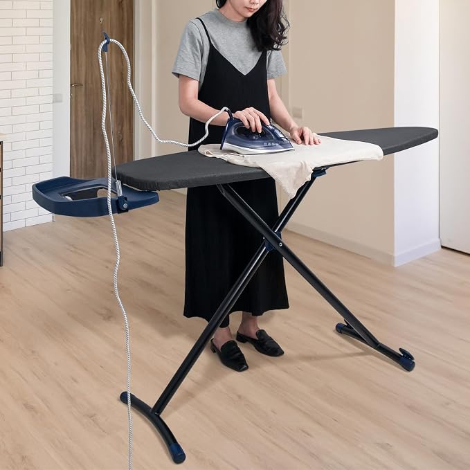 Duwee 18"×53" Extra Wide Ironing Board with Retractable Iron Rest | Ironing Board Full Size,Heat Resistant Cover with Thicken Padding,Adjustable Height,Heavy Sturdy Legs and Foldable,Black