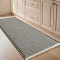 IM HOME Waffle Bath Mat Green & Cream 4'x2', Boho Woven Modern Bath Mat Rugs, Absorbent Non Slip Bathroom Rugs, Soft Washable Bath Rugs with Tassels for Bathroom, Bedroom, Kitchen, Shower, Tub
