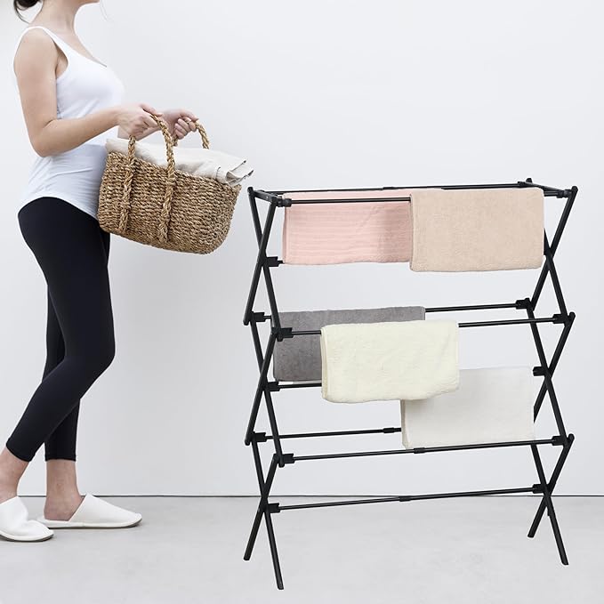 ZOES HOMEWARE Clothes Drying Rack | Foldable Drying Rack Clothing for Laundry | Small Collapsible Portable Dryers for Laundry | Use for Indoor & Outdoor | Black 37.5"x29"x12"