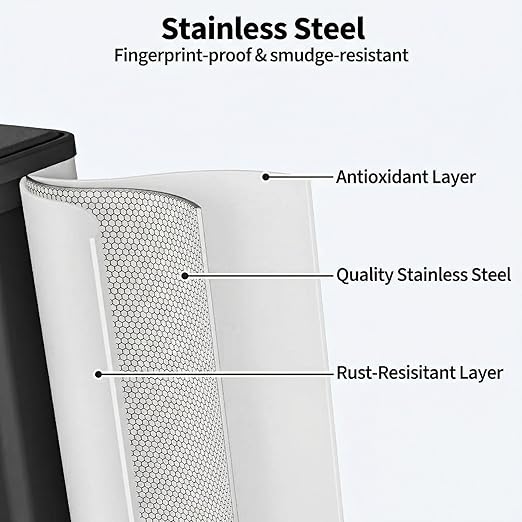 GarveeHome 16 Gallon Dual Compartment Trash Can, Stainless Steel Recycling Trash and Recycle Bin Combo with Step Pedal, Silent-Close Lid, Odor Control & Pet-Proof Design for Kitchen, Office