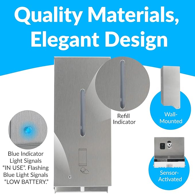 BOBRICK 2013 Stainless Steel Automatic Wall-Mounted Foam Soap Dispenser, Satin Finish, 27-FL oz. 4-1/4” W, 10-17/32” H, 4-7/32” D