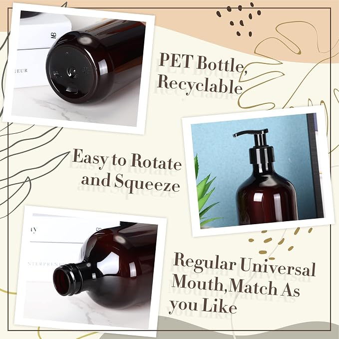 Tessco for you 24 Pcs Amber Soap Dispenser 17 oz Empty Plastic Pump Bottles Refillable Shampoo Container for Hand Sanitizer Soap Lotion Body Wash Conditioner Bathroom Travel