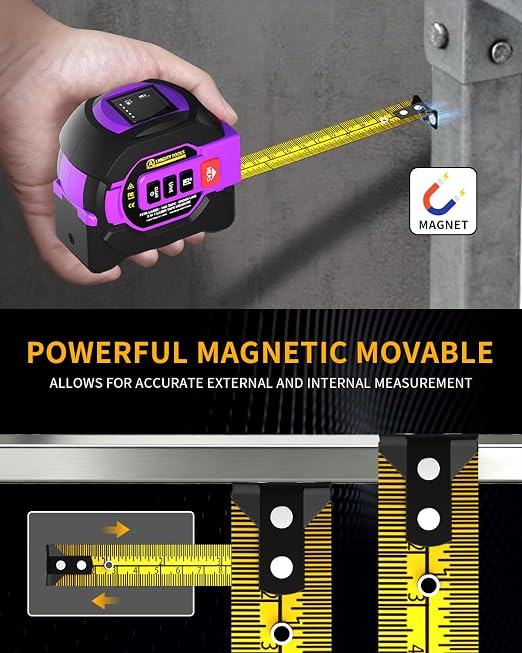 3 in 1 Digital Laser Tape Measure, 197ft/60m Laser Distance Meter, 16ft/5m Digital Tape Measure with Cross Line, AutoLock, ft/in/m Unit Switch, Measure Area, Volume, Pythagorean