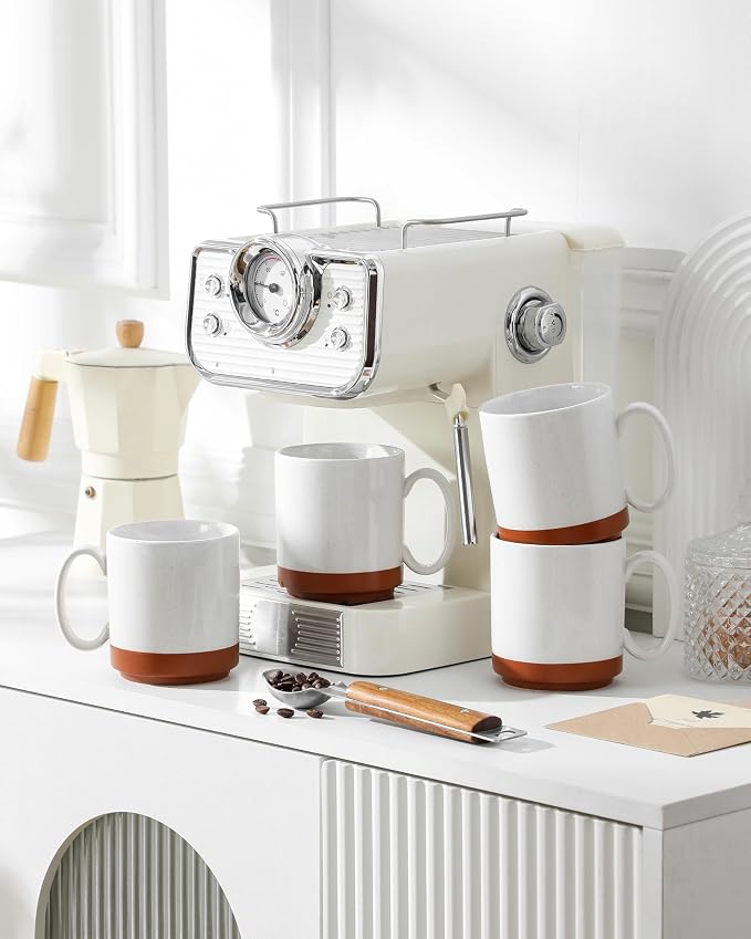 MALACASA 16oz Ceramic Coffee Mugs Set of 4, Stackable Coffee Cups with Straight-Sided Design, Mugs for Coffee, Latte, Tea, Hot Chocolate, Cappuccino and Cocoa, Microwave & Dishwasher Safe, Khaki White