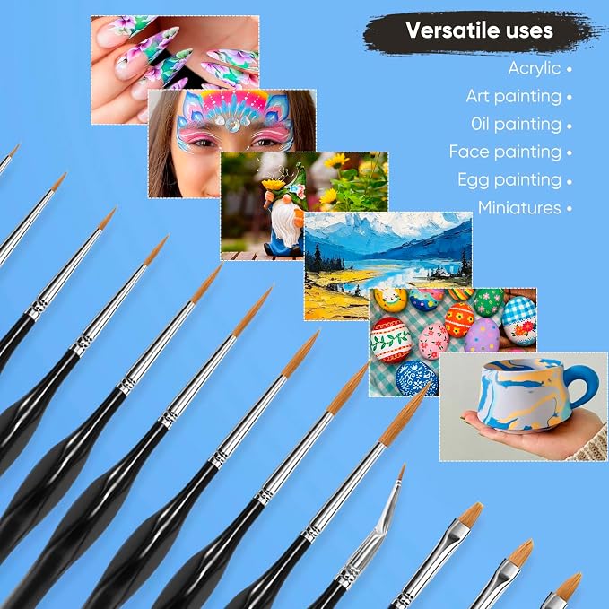 Detail Paint Brushes Set 15PCS, Miniature Paint Brushes - Fine Detailing, for Model Painting, Acrylic/Oil/Watercolor, Face