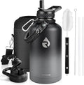 RAYMYLO Insulated Water Bottle 64 oz, Triple Wall Vacuum Stainless Steel (Cold for 48 Hrs), Leak Proof & Non-BPA, Half Gallon Water Flask Jug with Paracord Handle & Straw Spout Lids, Dark Gray