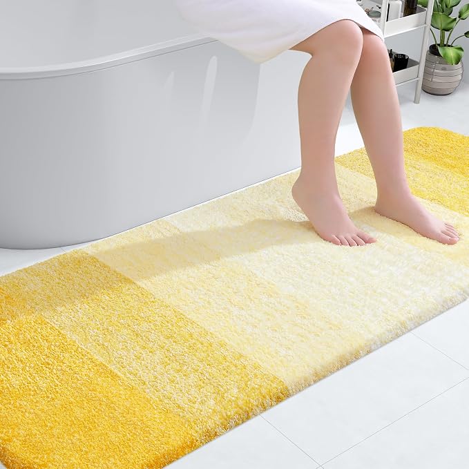 OLANLY Bathroom Runner Rugs Mat 70x24, Extra Soft Absorbent Microfiber Bath Rugs, Rubber Backing, Quick Dry, Washable Long Bath Mats for Bathroom Floor, Tub and Shower, Home Decor Accessories, Yellow