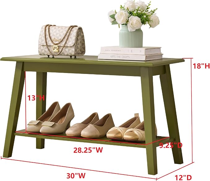 KB Designs - Contemporary Rectangle Storage Bench with Streamlined Design Polished Bottom Shelf for Books Shoes and Magazines Versatile Seating and Entryway Organization - Avocado