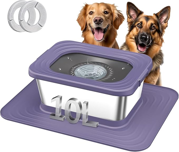 Decflow 10L Stainless Steel Dog Water Bowl, No Spill Anti-Splash Bowls | Slow Drinking for Messy Drinkers, XXl Anti-Skid Silicone Mat,Heavy Duty Pet Bowls for Indoor/Outdoor Use