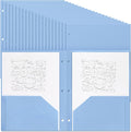 Yeaqee 100 Pcs Plastic Folders with Pockets Bulk 3 Hole Punched 2 Pocket File Folders for 3 Ring Binder Divider Folder for Notebooks, Durable Poly for Office Home (Haze Blue)