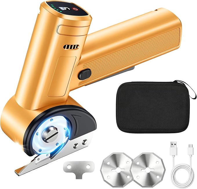 Cordless Electric Scissors Rechargeable, Smart Display Cardboard Box Cutter | 5 Speed and Battery Display Shear Cutting Tool with Storage Box Extra 2 Blades for Cardboard, Fabric, Leather, Plastic