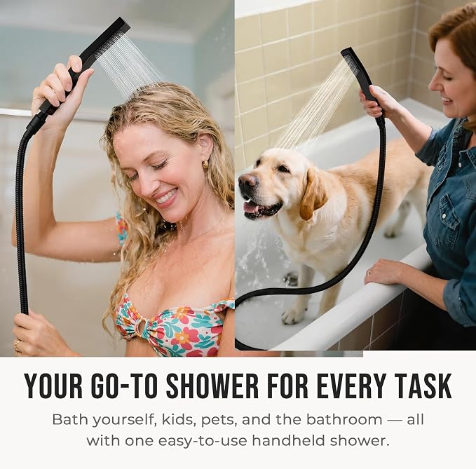 G-Promise All Metal 16 Inch Dual Square Shower Head with Handheld Spray Combo, Rain Shower Head, Adjustable Extension Arm, 3-Way Diverter, 71 Inch Extra Long Hose - A Bathroom Upgrade (Matte Black)