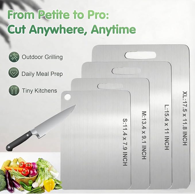 Katori Titanium Cutting Board, New 100% Pure Titanium Cutting Boards for Kitchen, Double Sided Food Metal Chopping Board, Non Toxic Dishwasher Safe Durable Metal Cut for Meat Fruit Vegetable (M+L)