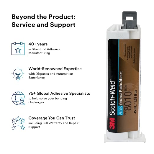 3M Scotch-Weld Structural Plastic Adhesive DP8010, Blue, Extremely Strong, Plastic to Metal Bonding, 45 mL (1.52 fl oz) Duo-Pak