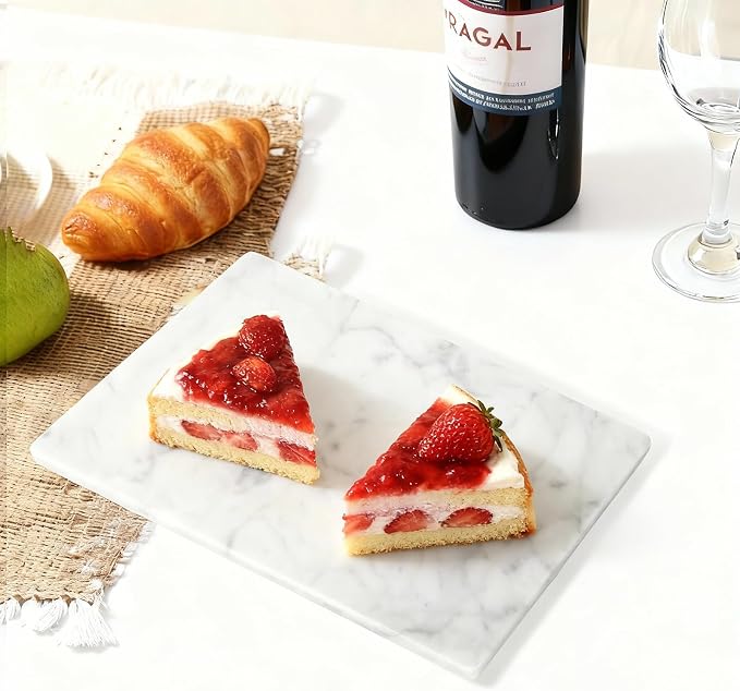 Marble Cutting Board for Kitchen 12×8 Inch Italian Carrara White | Natural stone, 0.59" thick, non-slip feet, stay cool for dough/butter, ideal for pastry, cheese, charcuterie, pizza, bread