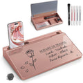 TOWON Small Compact Glass Desktop Whiteboard with Storage – 12 x 7 in Dry Erase Board for Desk, Home Office, School | Includes 5 Markers, Eraser & Holder | Space-Saving Organizer, Aesthetic Rose Gold