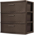 Sterilite 3 Drawer Wide Storage Tower, Plastic Weave Organizer, Espresso - Lightweight Opaque Container for Bedrooms, Closets, or Bathrooms
