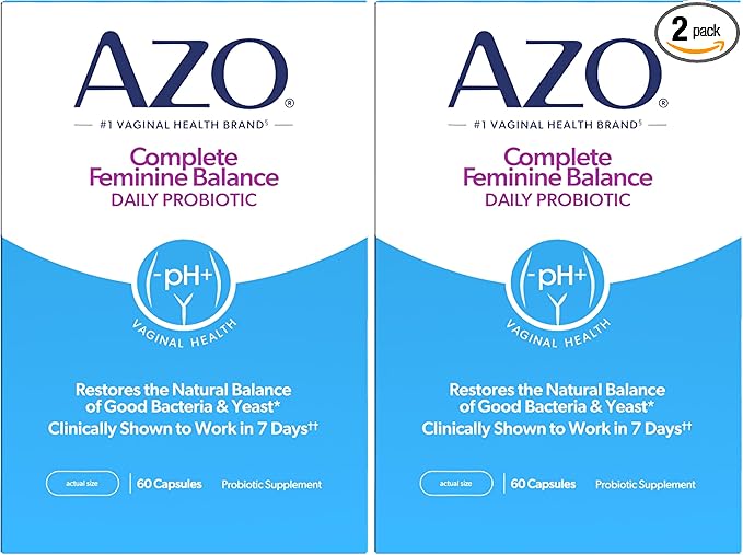 AZO Complete Feminine Balance Daily Vaginal Probiotics for Women,Clinically Proven to Help Protect Vaginal Health,Helps Balance pH and Yeast,60 Count (Pack of 2)