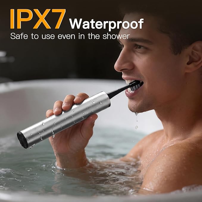 M23 Travel Electric Toothbrush for Adults, Retractable Portable Sonic Toothbrush, Aluminum Body, 30-Day Battery, Universal USB-C Charging, IPX7 Waterproof, Compact Travel Size Toothbrush