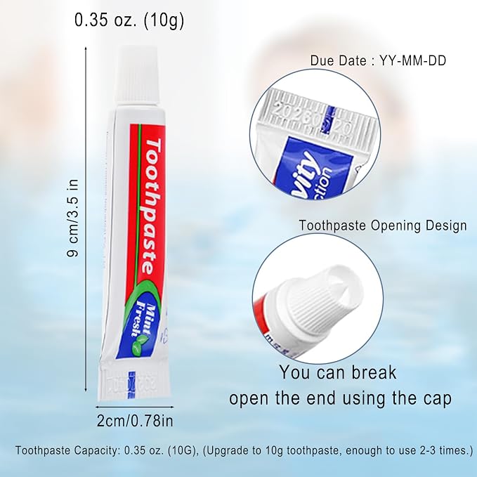 300 Tubes Bulk Travel Size Toothpaste,Extra Small 0.35 oz Small Toothpaste Travel Size Bulk 0.8x3.5 inches Peppermint Mini Disposable Toothpaste for Hotel,Guests,Homeless,Charity