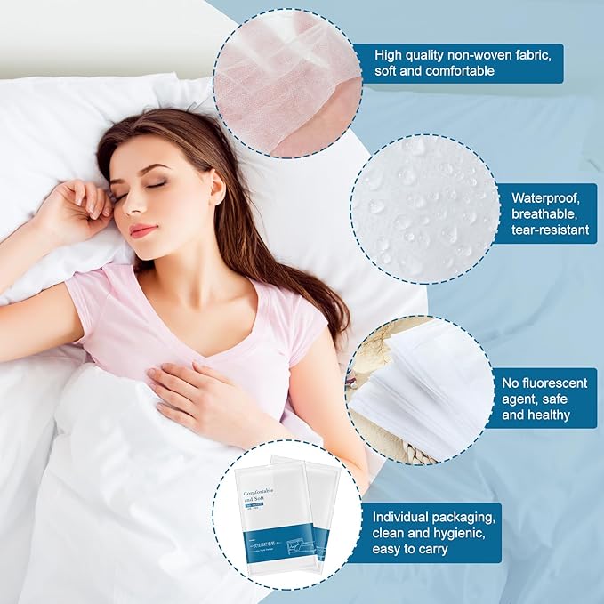 Preboun 5 Sets Disposable Bed Sheets Disposable Sheets Travel Sheets for Hotel Include Bed Sheets Quilt Cover Pillowcases Portable Soft White Cover for Travel Business Trip Spa Hospital