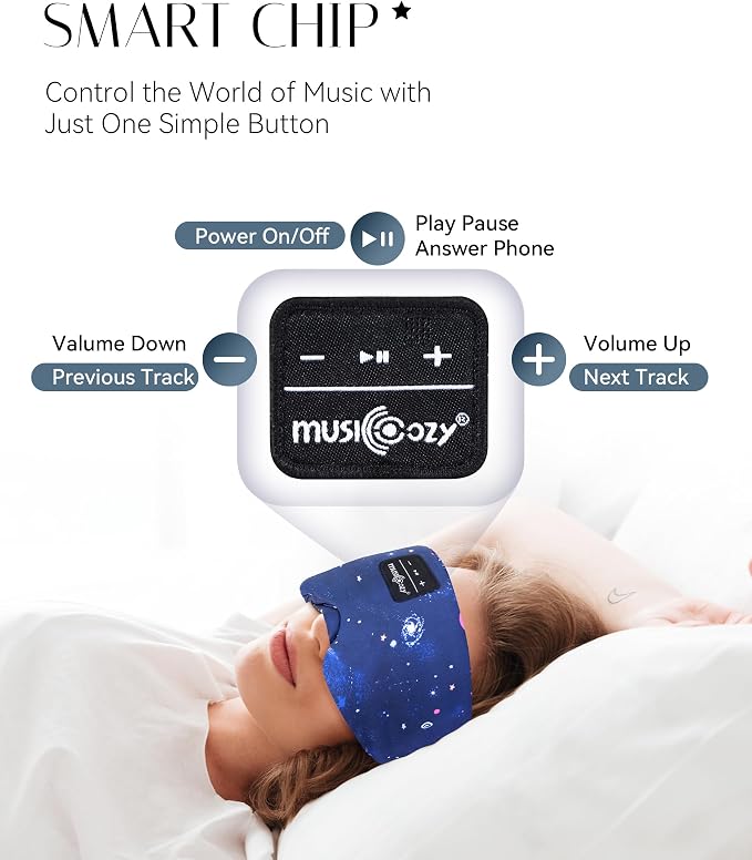 MUSICOZY Sleep Mask Headphones Bluetooth Sleep Masks with Headphones Eye Wireless Masks Bluetooth 5.4 with Adjustable Headband Total Blackout for All Night Sleep, Travel & Nap