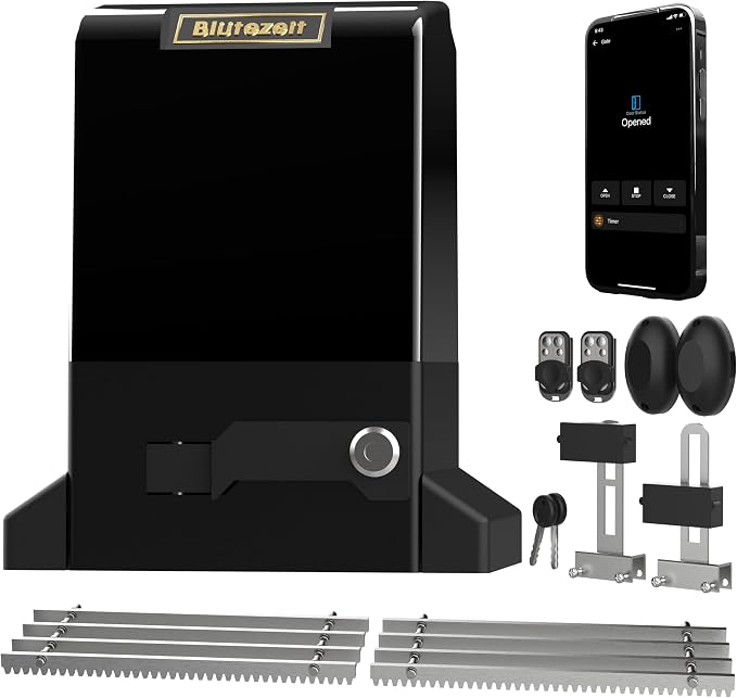 Blütezeit 4000lb WiFi Sliding Gate Opener, Smart App Control 1HP Automatic Slide Gate Motor, Rack-Driven Driveway Gate Operator with 2 Remotes, IR Sensor and Hardware Kit for Gates up to 40ft