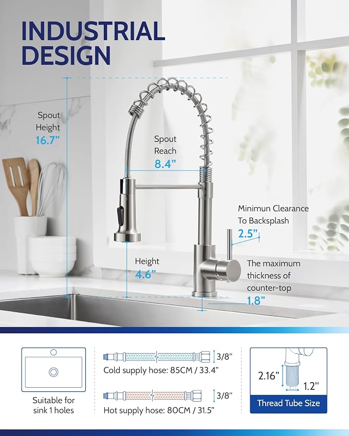 LUFEIDRA Kitchen Faucet with Pull Down Sprayer - Brushed Nickel High Arc Single Handle One Hole Stainless Steel Kitchen Sink Faucets for Farmhouse Camper Laundry Rv Bar Sink, Grifos De Cocina | High-Arc Stainless Steel Pot Filler with Single-Handle Con...