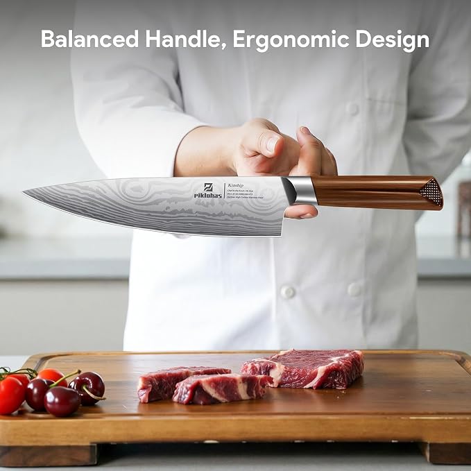 Kitchen Knife Sets With Block, Piklohas 15 Pieces Knife Sets With Magnetic Detachable Knife Holder, High Carbon Steel Damascus Pattern Chef Knife Set With Steak Knives, Ideal For House Warming Gift