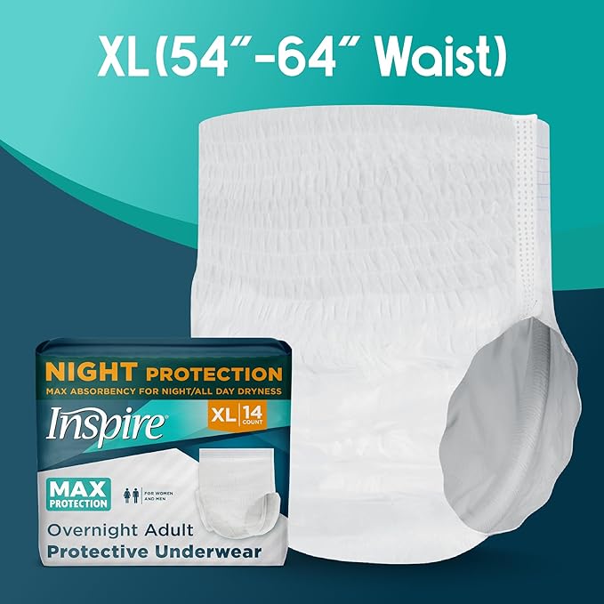 Inspire Adult Diapers Women or Men - MAX Absorbency | Our Most Absorbent and Dry, Incontinence Underwear for Women or Men | Leak Proof Diaper Overnight or Daytime for Heavy