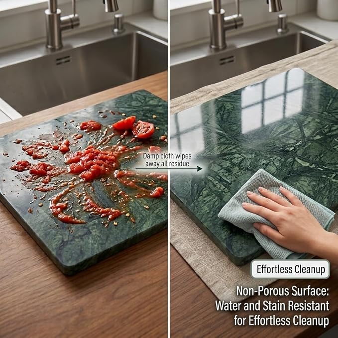 Green Marble Cutting Board for Kitchen, 20 x 16 Inch Large Marble Pastry Slab, Green Stone Cutting Board for Dough Kneading, Baking, Rolling, Cheese