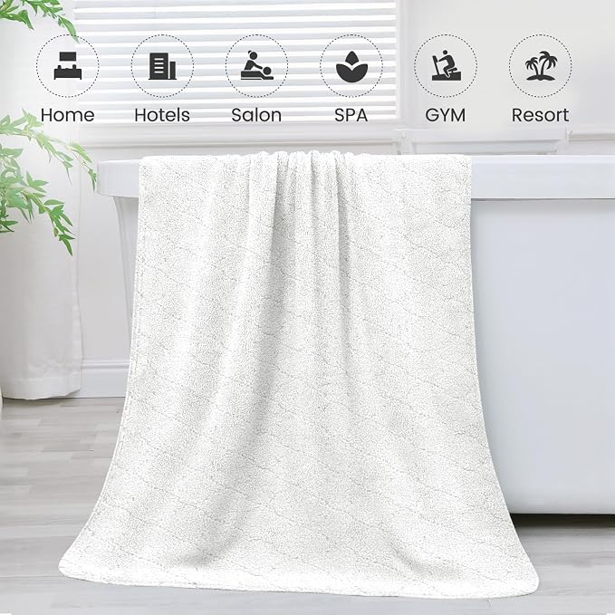 JML Microfiber Bath Towels Set of 2, 30 in x 60 in, White | Hanging Loop, Super Soft, Absorbent, Lint Free, Fade Resistant, Lightweight, Quick Dry, Use for SPA , Sauna, Salon Hair Wrap