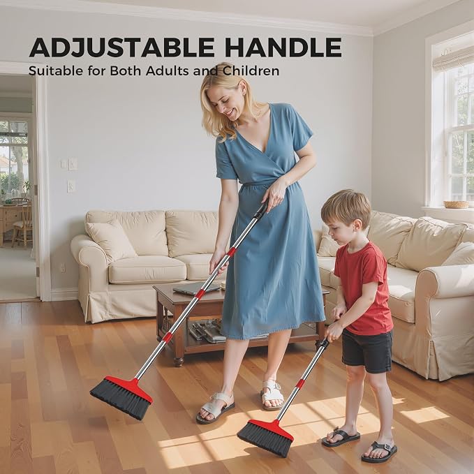 Handy Broom, Indoor/Outdoor Brooms, Duty Kitchen Broom, for Home Garage Kitchen Office Courtyard Lobby Patio Lawn Concrete (1, Red)