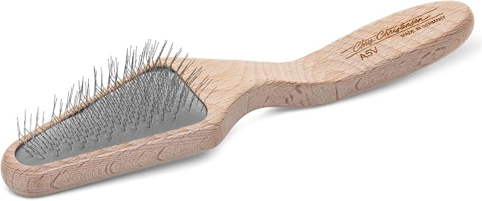 Chris Christensen Mark V Triangle Slicker Brush for Dogs, 12mm Pins, Groom Like a Pro, Handcrafted Lightweight Beechwood Ergonomic Handle, Stainless Steel Pins, A5V. Made in Germany.