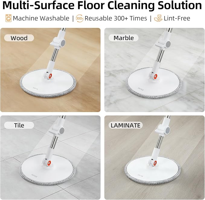 3-in-1 Spin Mop and Bucket Set with Clean Water Separation, 71” Extra Long Handle for Wall Cleaning, 3 Specialized Heads for Baseboards & Corners, 6 Microfiber Refills for Hardwood Floor Care